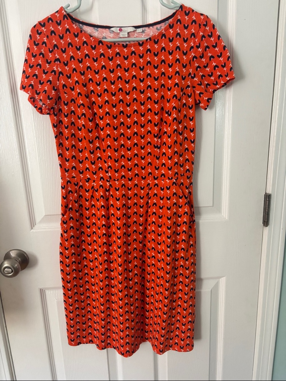 Boden Orange Short-Sleeve Printed Midi Dress